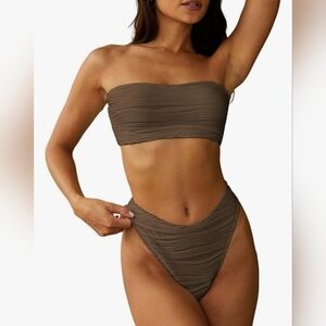 ZAFUL Women Strapless Textured Bandeau Bikini #477